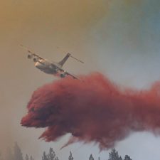 Firefighting aircraft on the Green Top Mountain Fire
