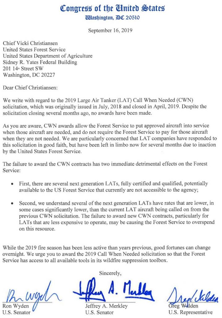 Congressional Letter CWN air tanker Contract