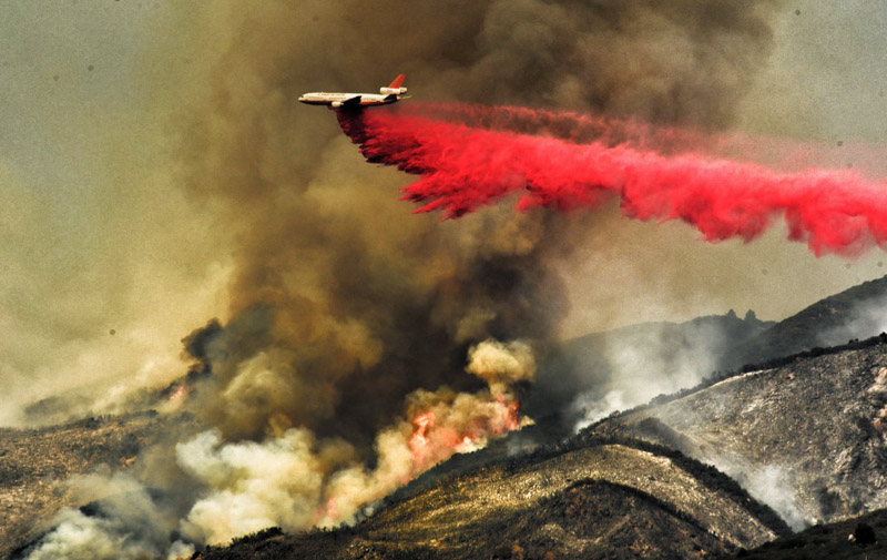 air tanker dropping Cave Fire Santa Barbara California