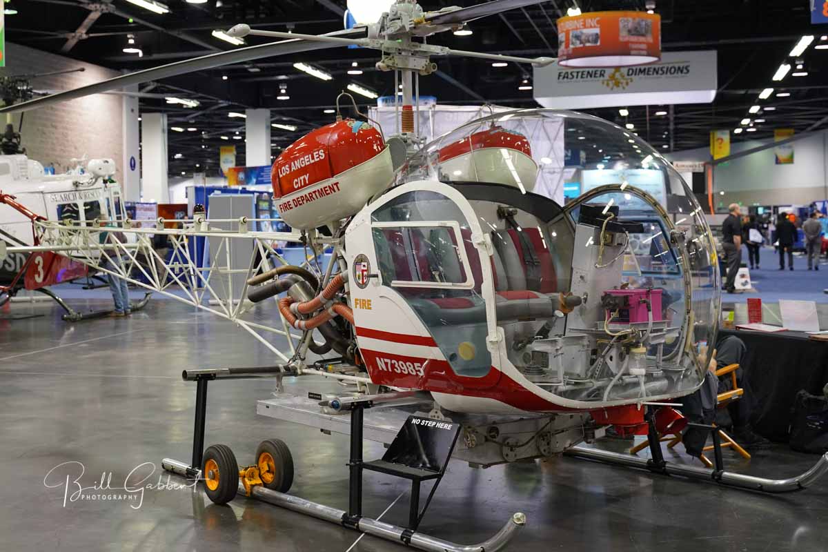 Images of helicopters inside the Anaheim Convention center at HELIEXPO