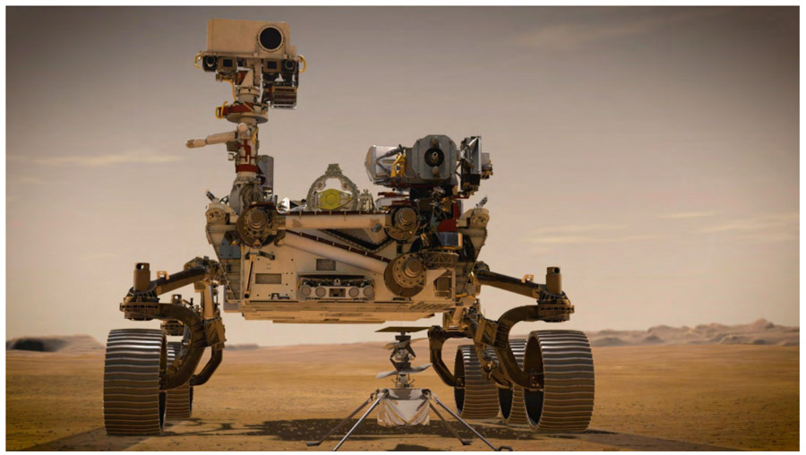 Ingenuity helicopter and rover on Mars