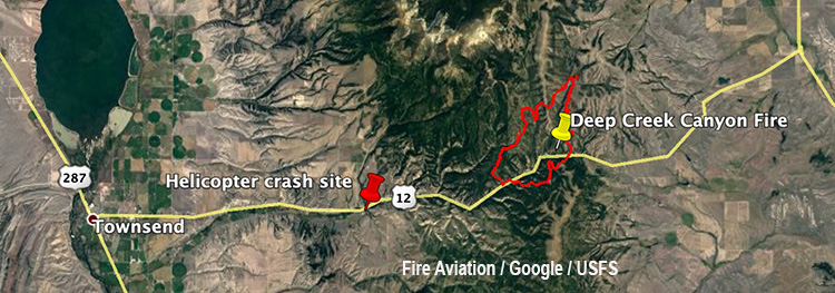 Map helicoper crash site Deep Creek Fire