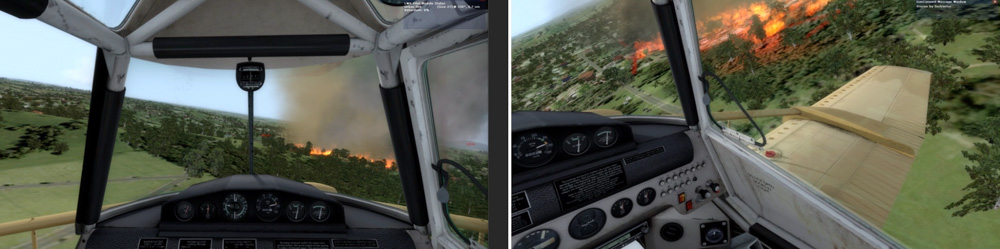 Wildfire simulation, from an aircraft.