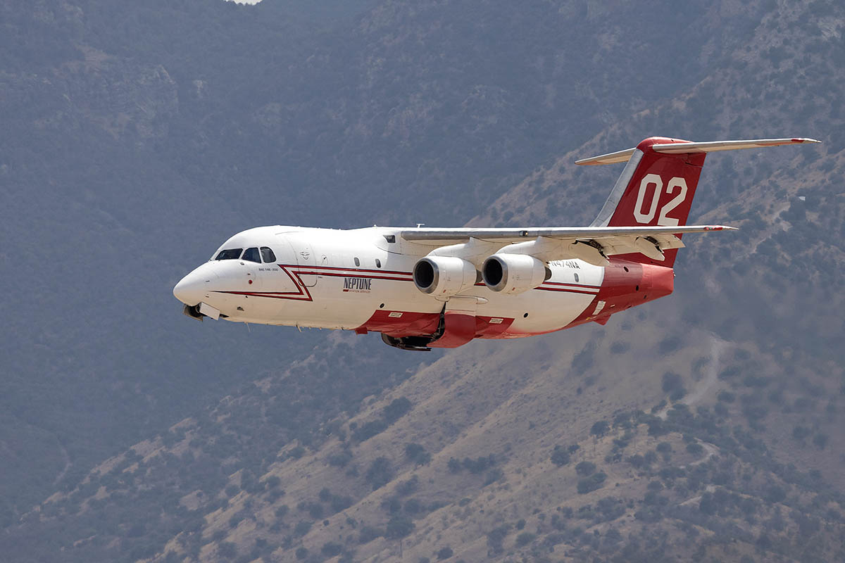 Air tanker 02, a BAe-146, takes off at Sierra Vista Municipal Airport 