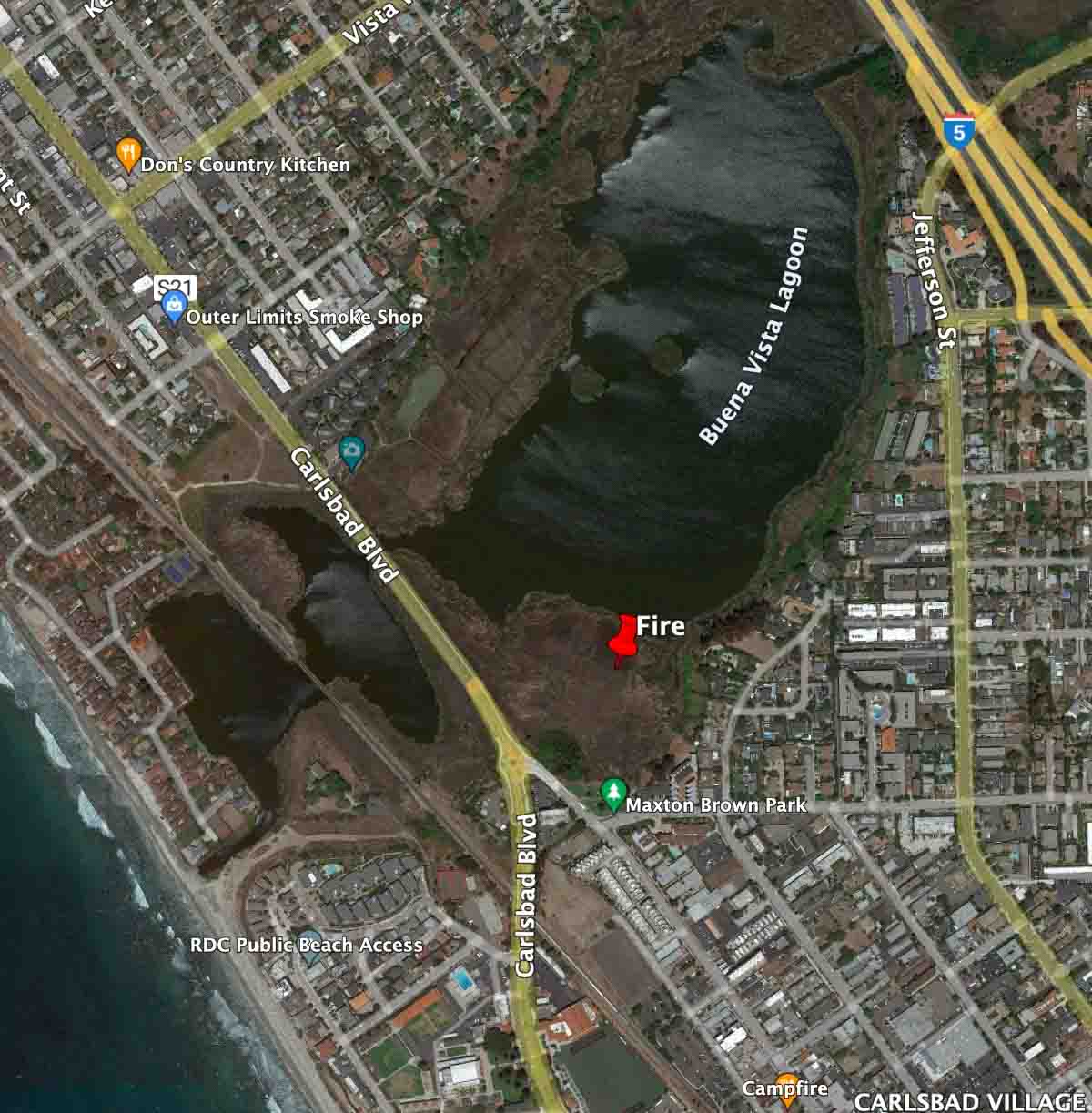 Map, Fire in Carlsbad, CA June 25, 2022