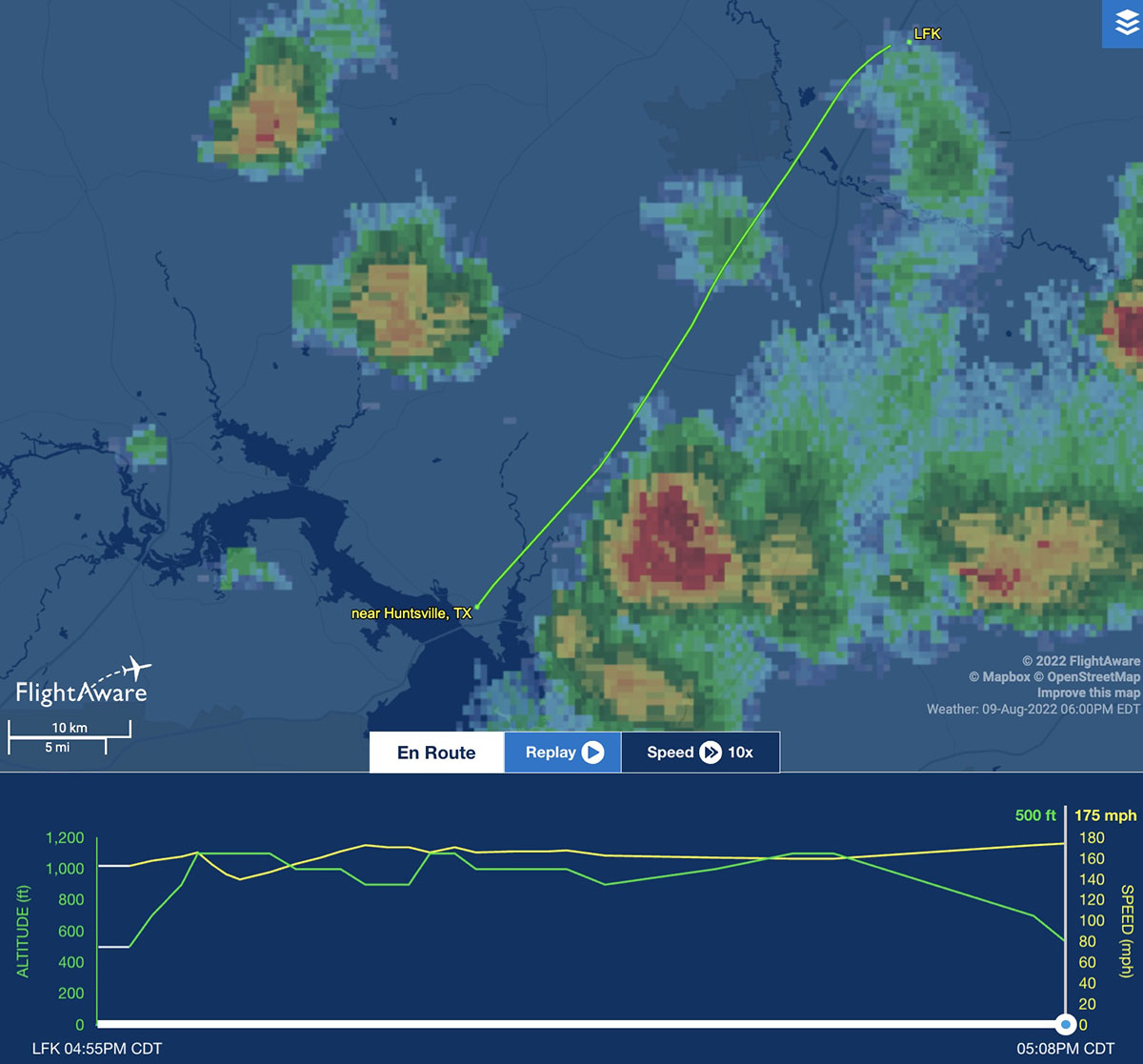Flightaware tracking N830DA, August 9, 2022