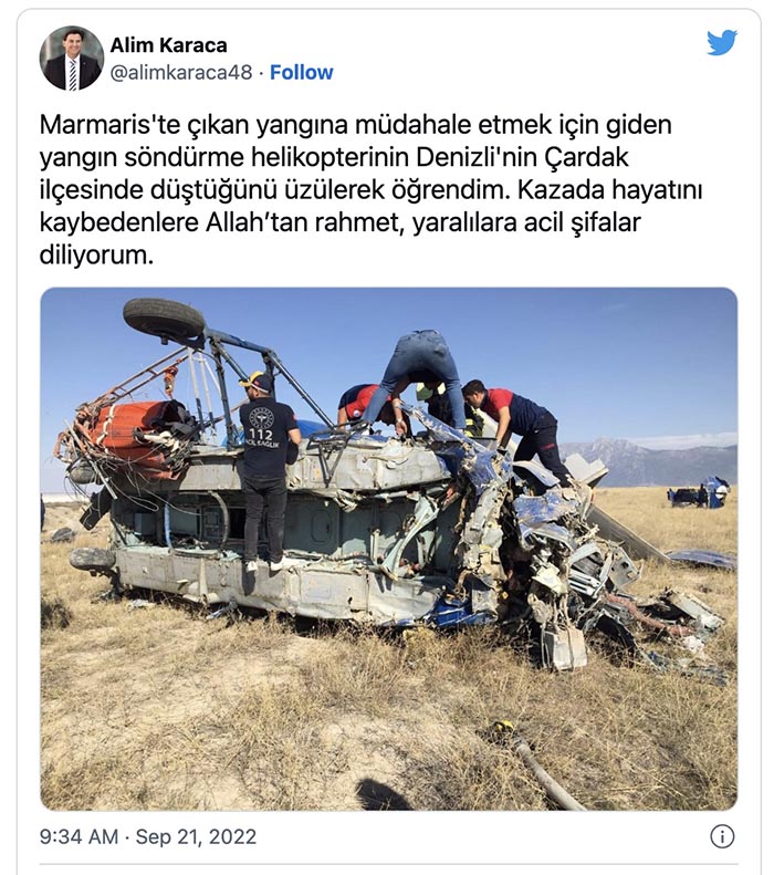 Helicopter crash, Turkey, Sept 21, 2022